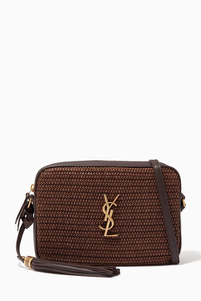 

Lou Camera Bag in Raffia & Leather, Brown