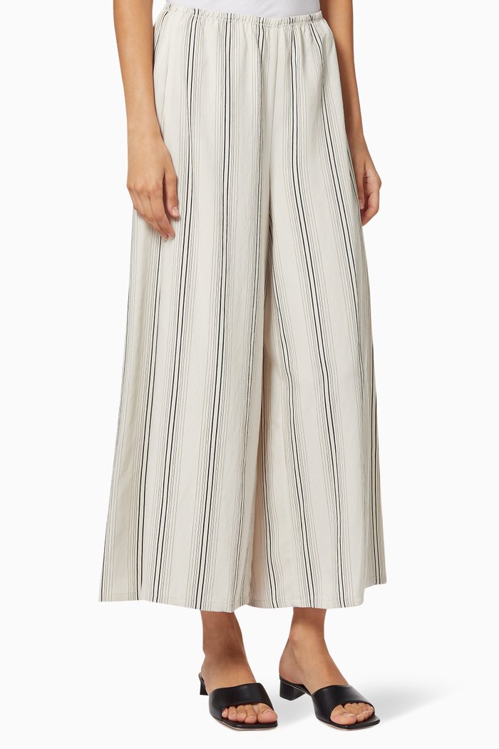 

Striped Wide-Leg Culottes, Neutral