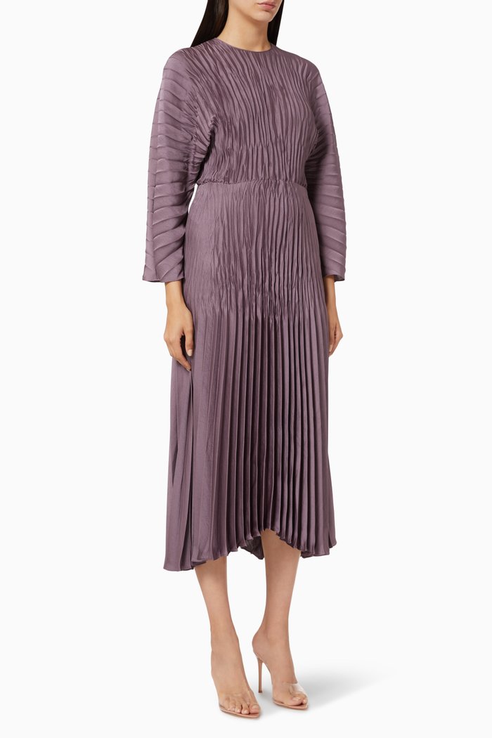 

Pleated Dress with Dolman Sleeves, Purple
