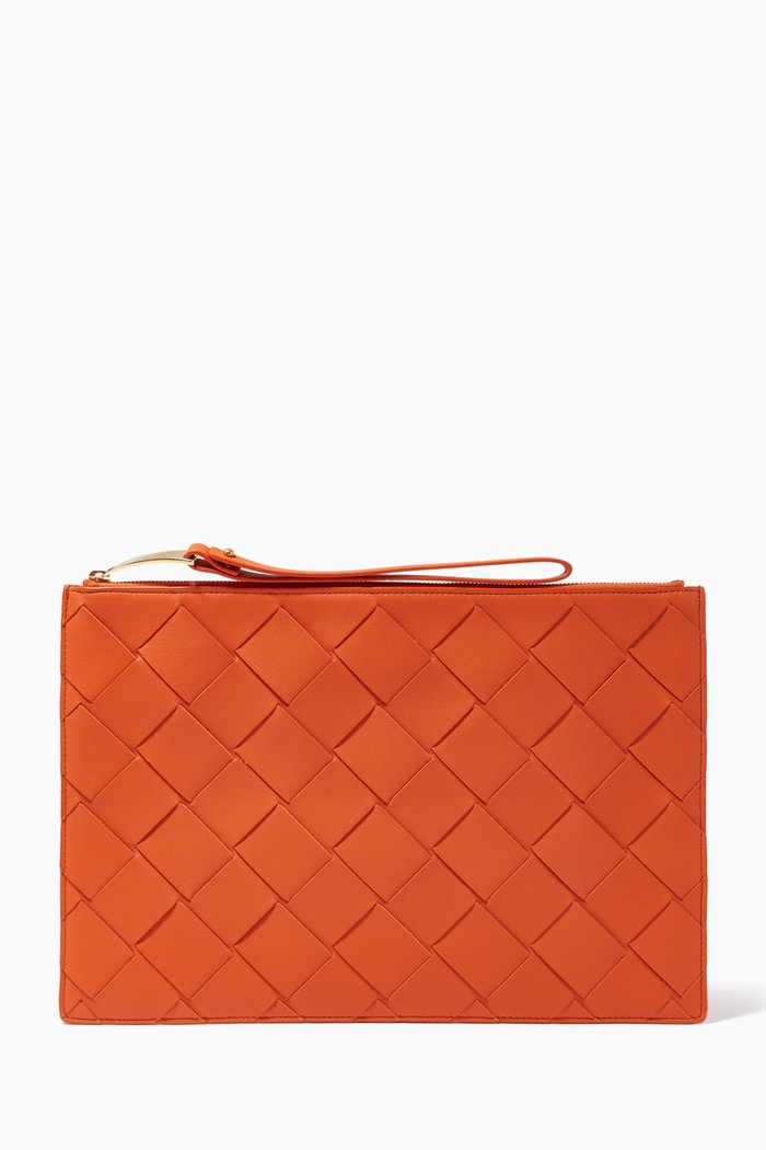 

Large Pouch in Intrecciato Nappa, Orange