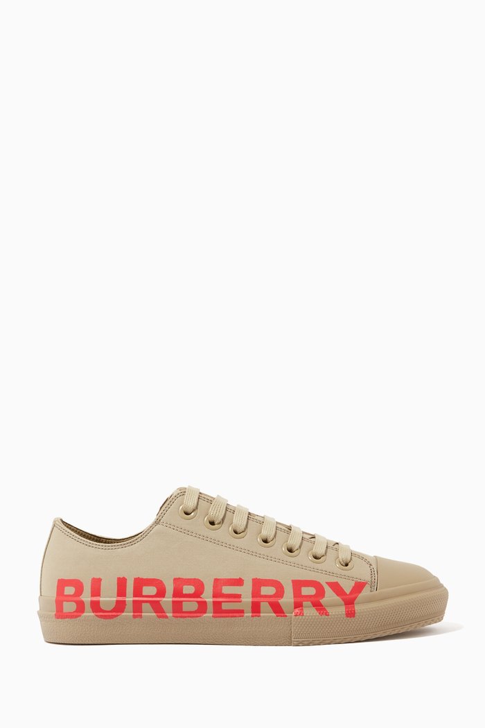 Logo Sneakers in Cotton Gabardine, Neutral