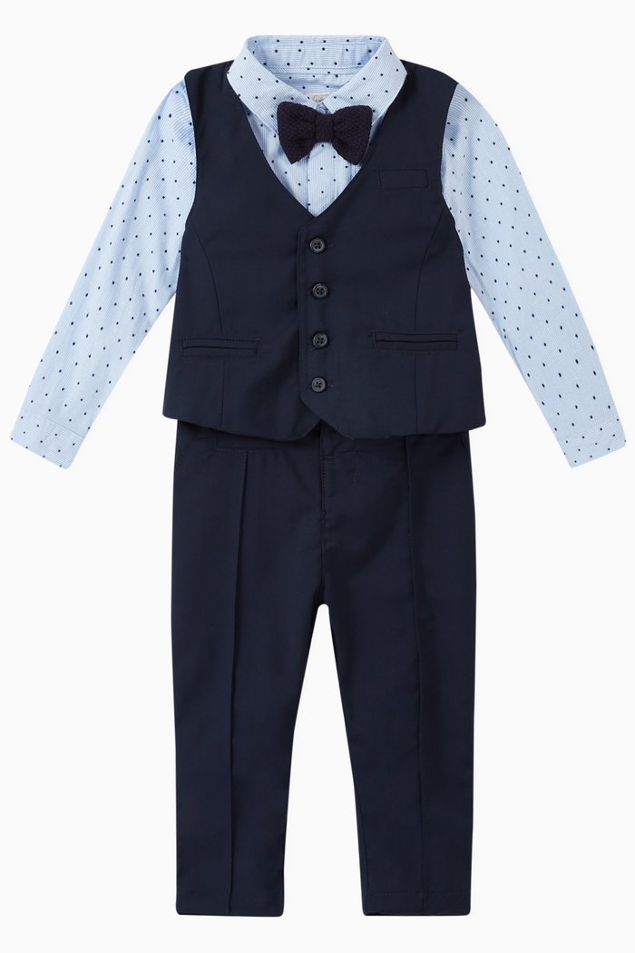 

Dotted Cotton Shirt & Suit Set, Blue