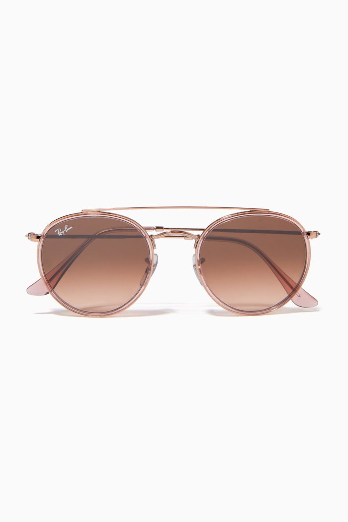 

Round Double Bridge Gradient Sunglasses, Pink