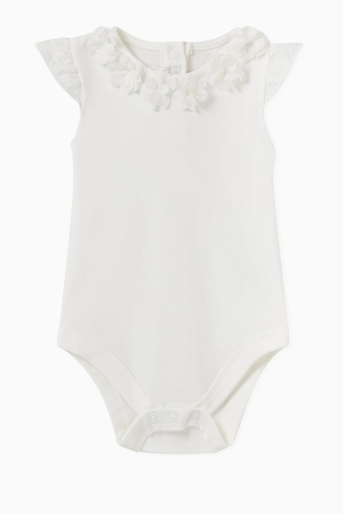 

3D Flower Cotton Bodysuit, Neutral