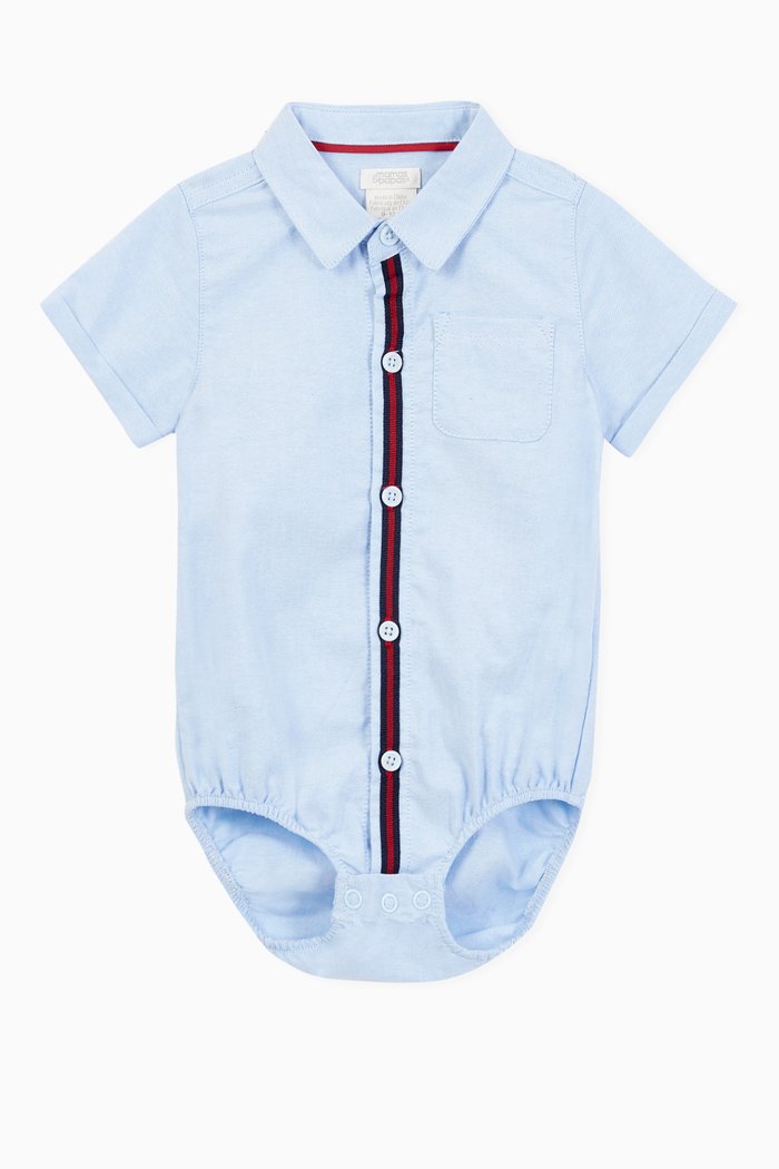 

Woven Chambray Bodysuit, Blue
