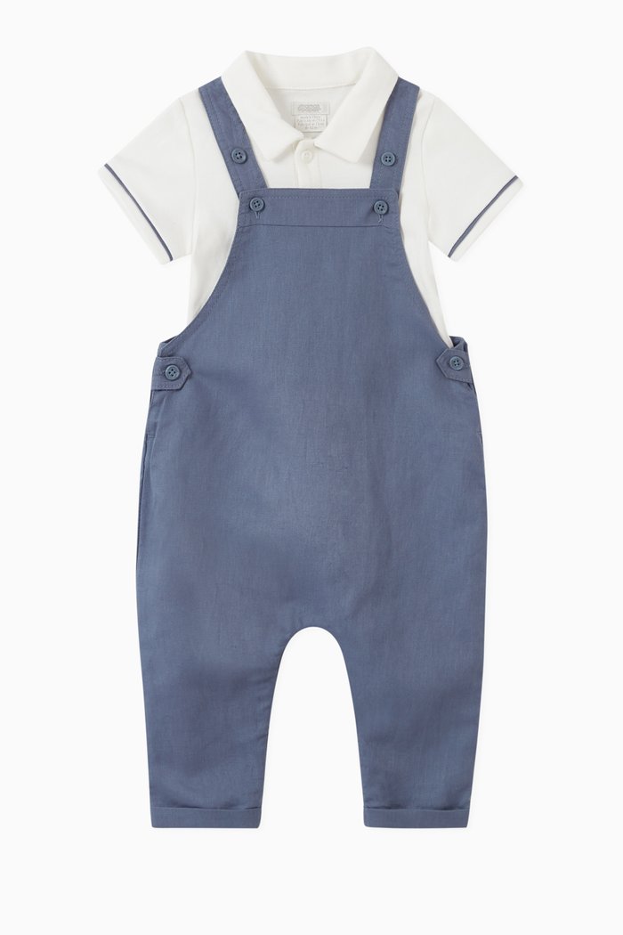 

Cotton Bodysuit & Dungarees Set, Blue