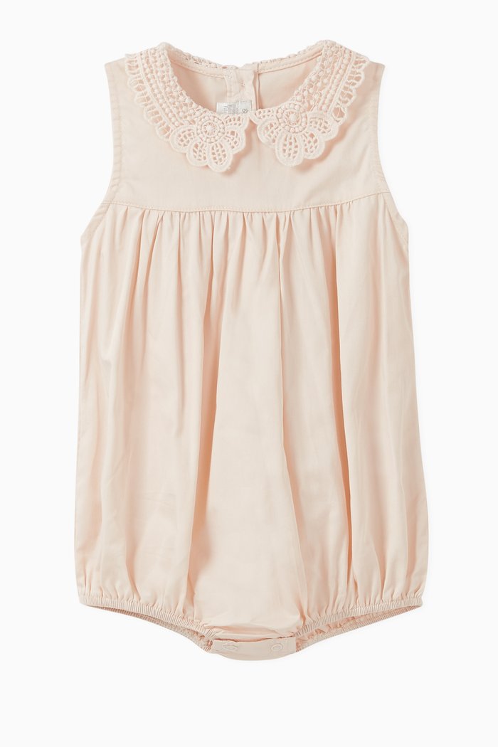 

Lace Collar Cotton Romper, Pink