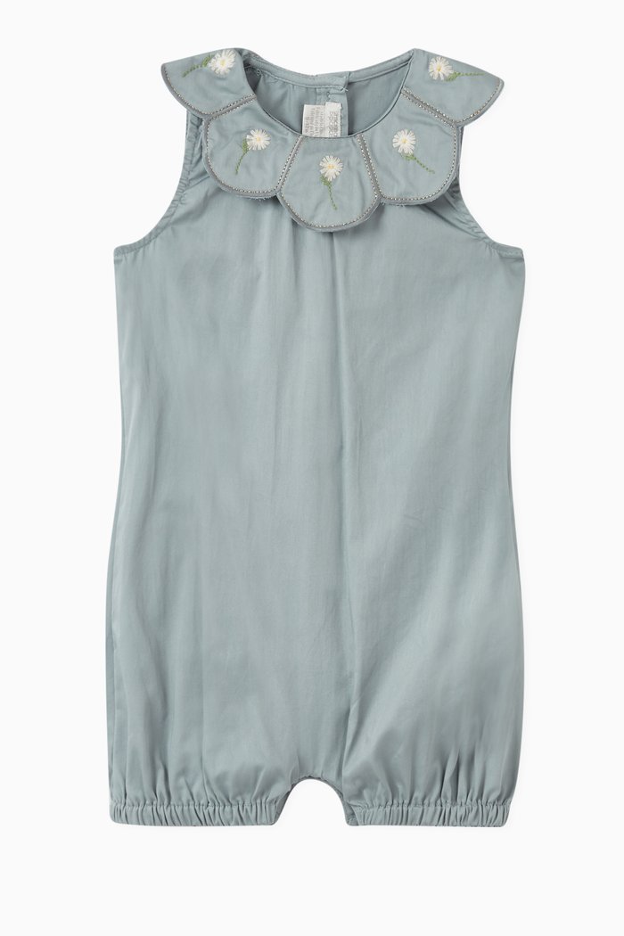 

Scallop Collar Cotton Romper, Blue