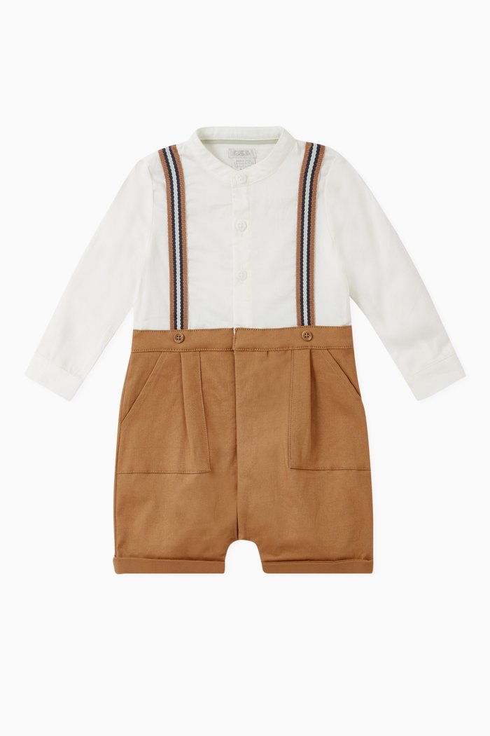 

Mock Braces Cotton Romper, Grey