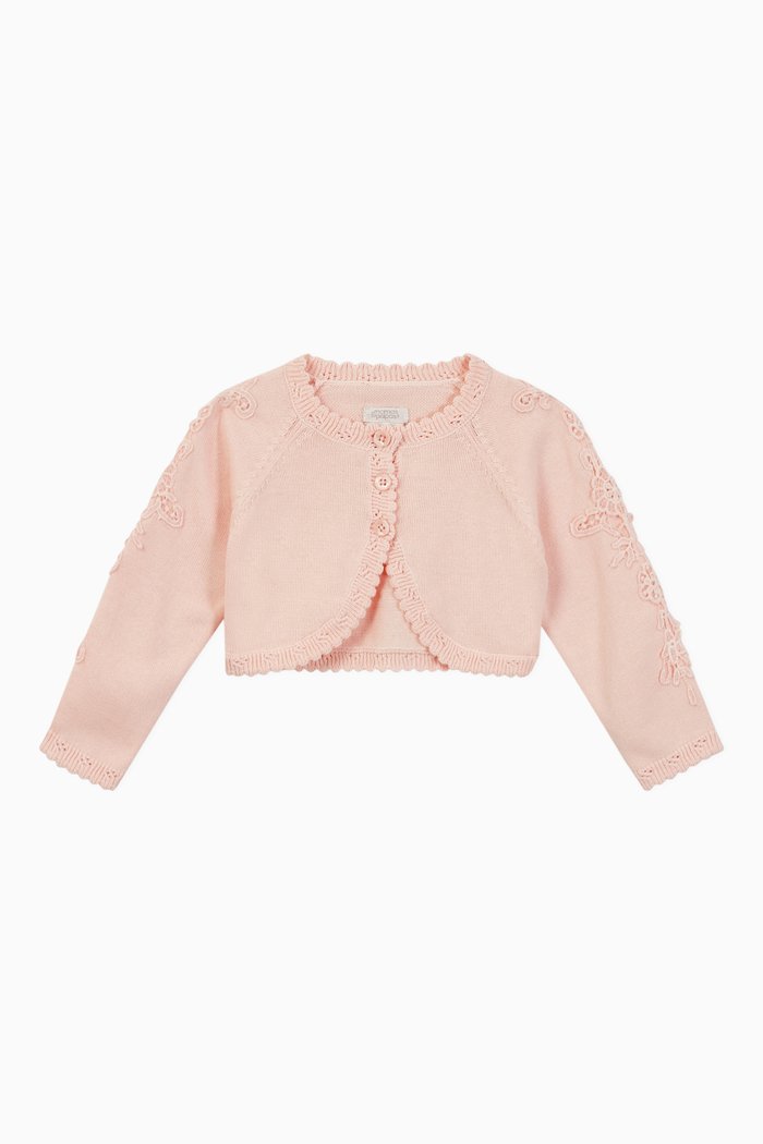 

Lace Cotton Knit Cardigan, Pink
