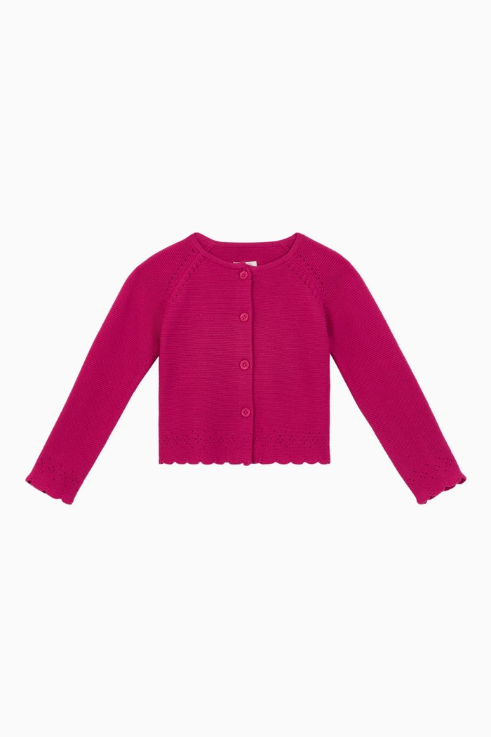 

Scallop Edge Cotton Knit Cardigan, Purple