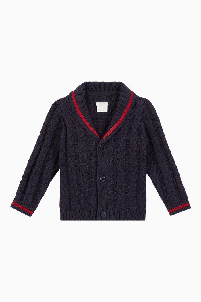 

Cotton Cable Knit Cardigan, Blue