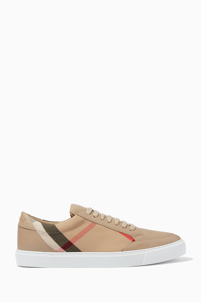 

Sneakers in Leather and House Check Cotton, Neutral