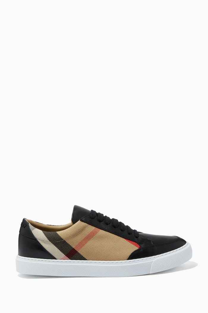 

Sneakers in Leather and House Check Cotton, Black