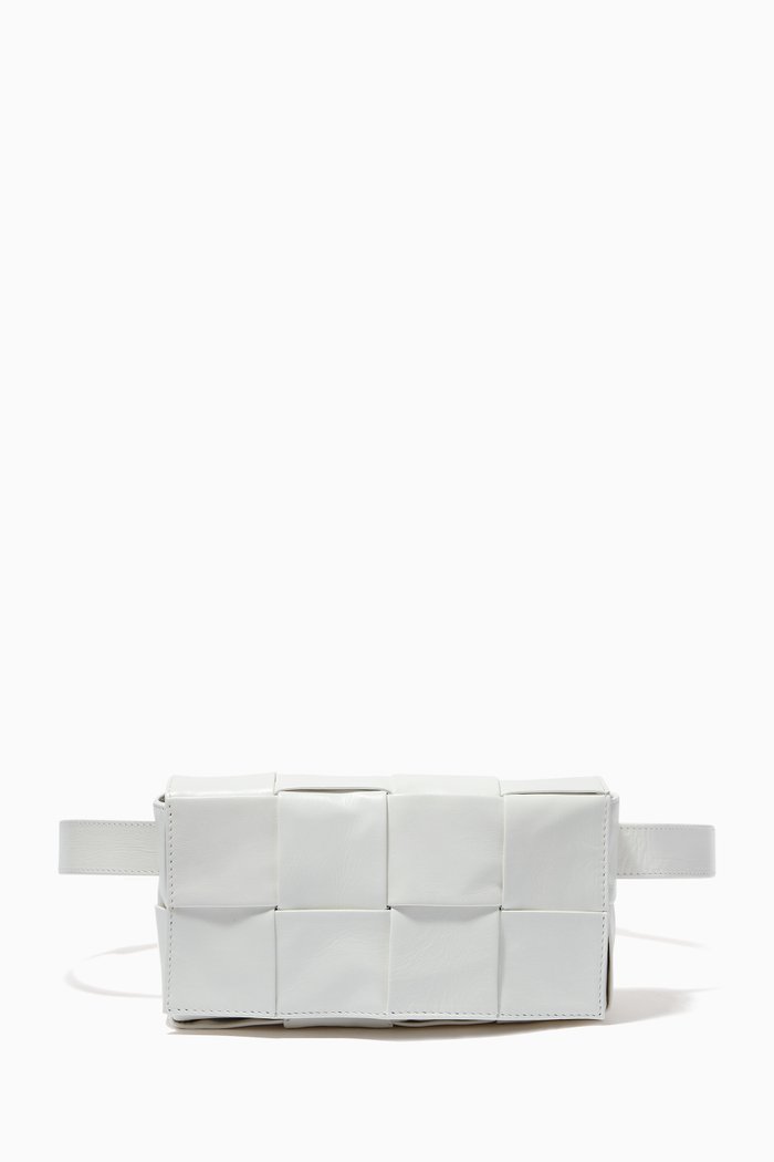 

Mini Cassette Belt Bag in Intrecciato Paper Calf, White