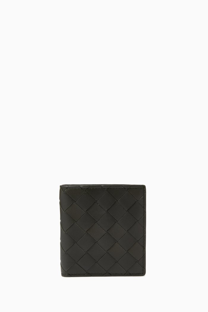 

Bi-fold Wallet in Intrecciato Leather, Green