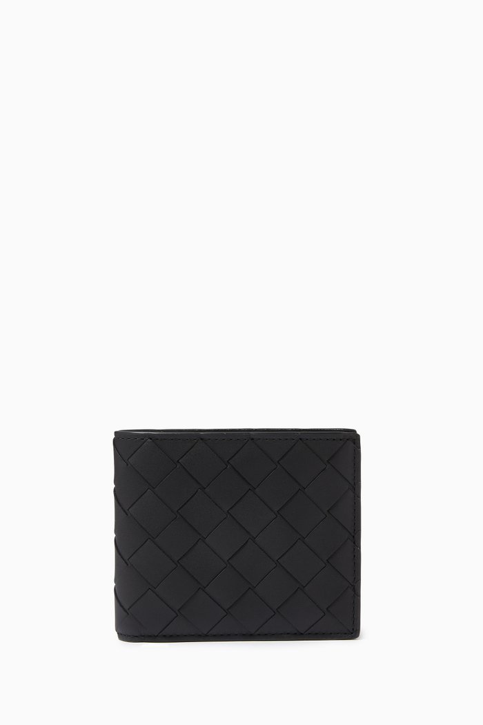 

Bi-fold Wallet in Intrecciato Leather, Black