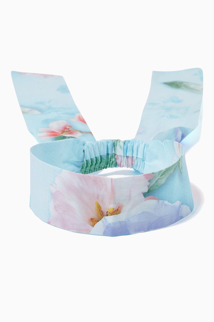 

Floral Print Hair Band in Stretch Cotton, Blue