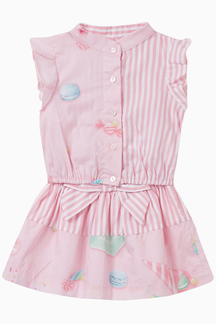 

Half-Striped Shirt & Skirt Set, Pink