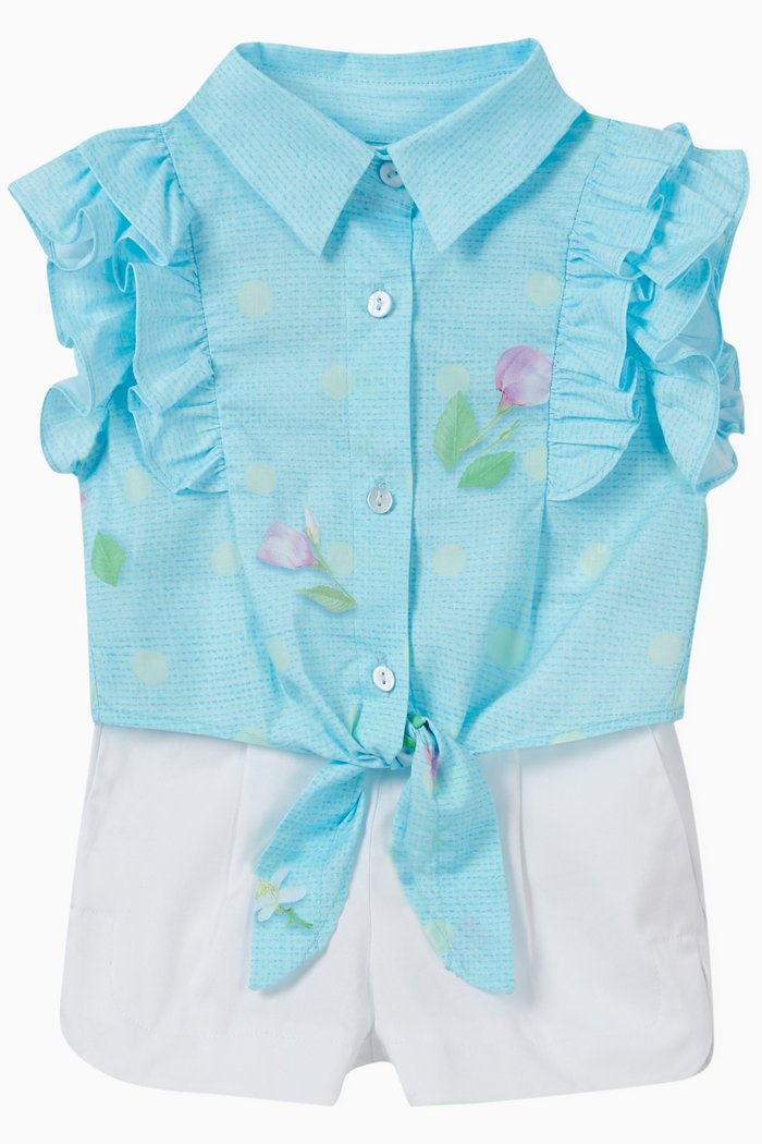 

Ruffled Cotton T-Shirt & Shorts Set, Blue