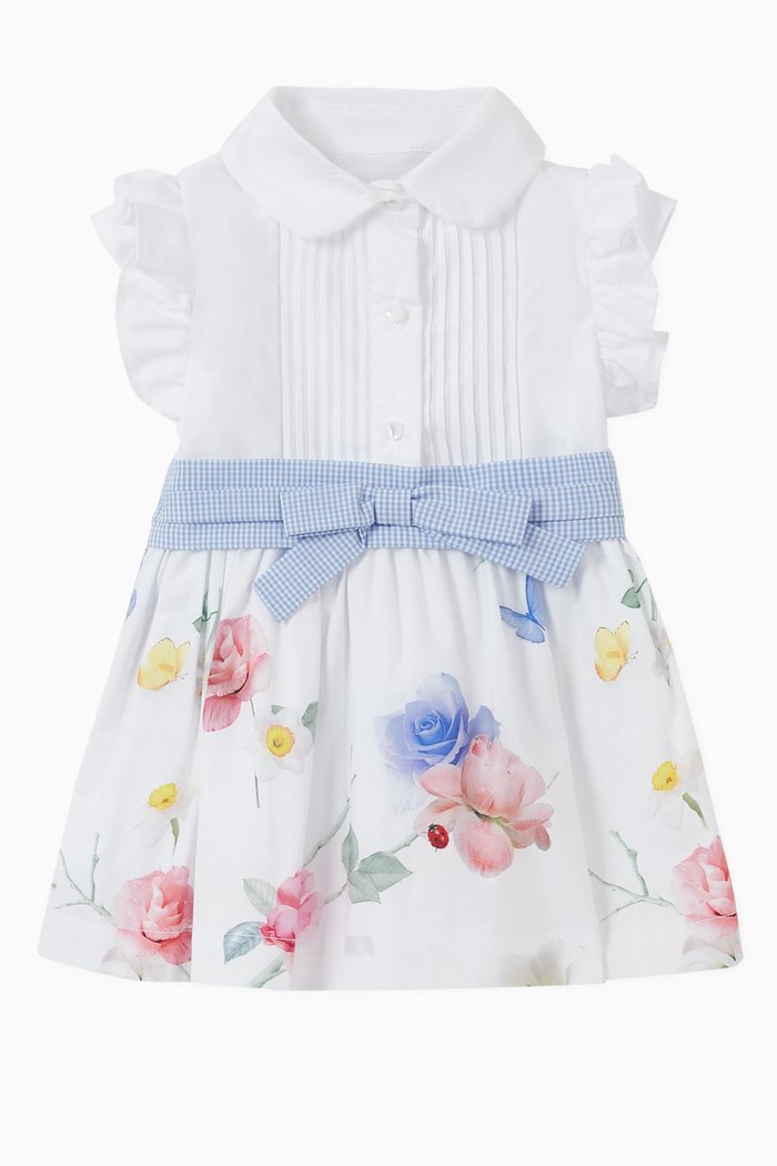 

Floral Bow Cotton Shirt Dress, White