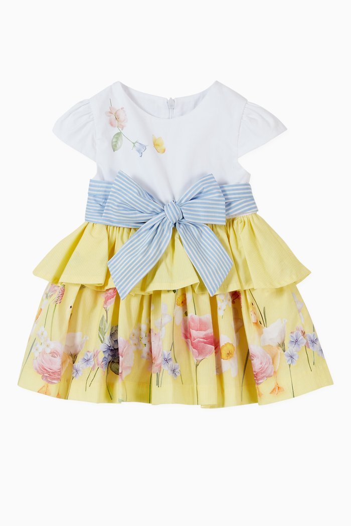 

Floral Print Bow Dress in Stretch Cotton, Yellow
