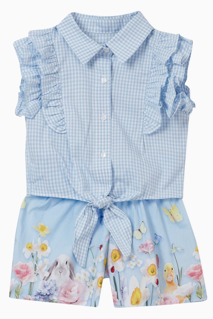 

Gingham Shirt & Floral Shorts Set, Blue