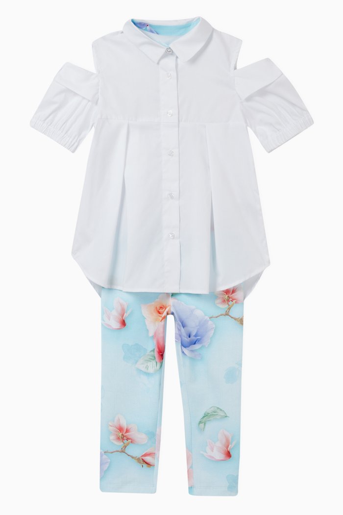

Cotton Shirt & Floral Leggings Set, White