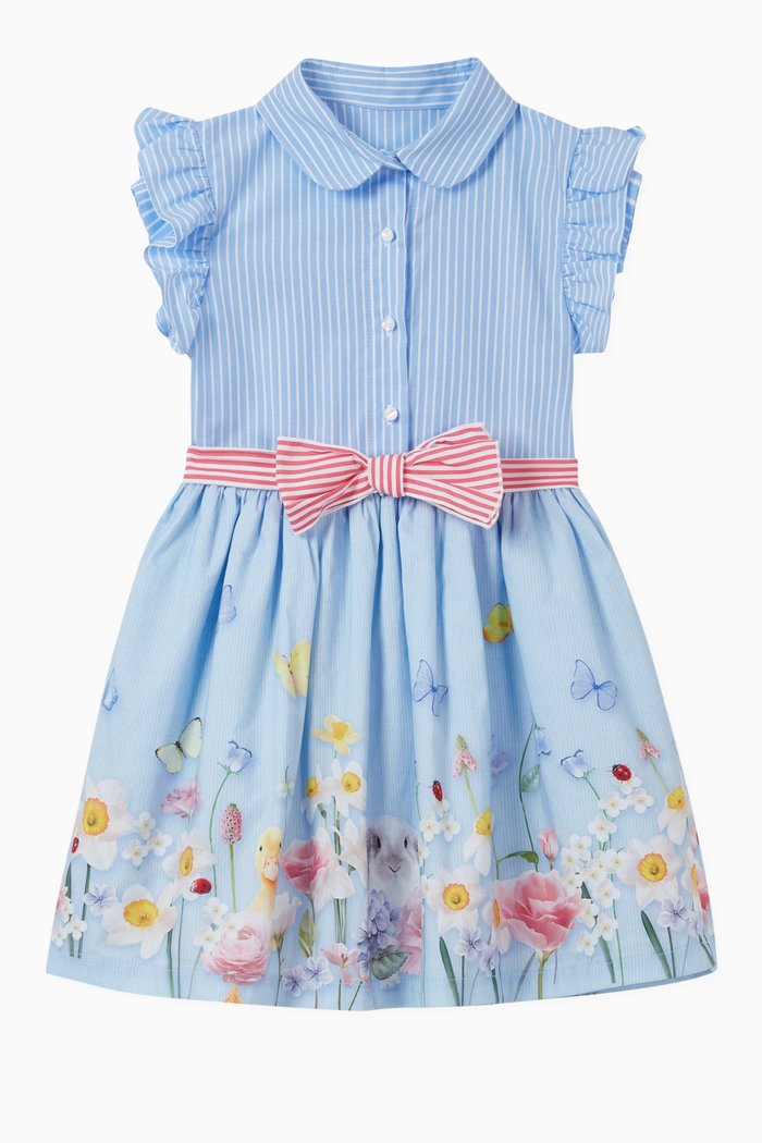 Striped Cotton Poplin Dress, Blue