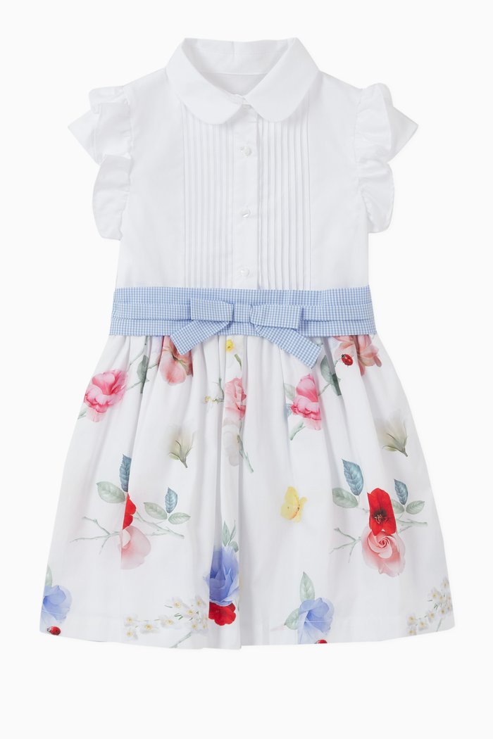 

Floral Bow Cotton Shirt Dress, White