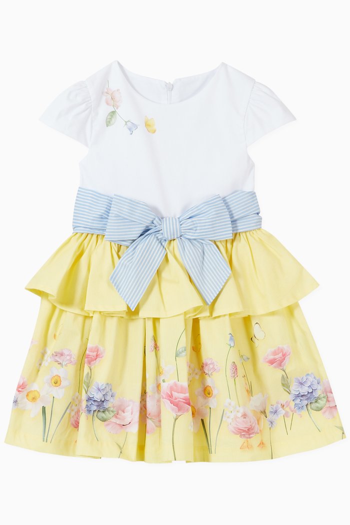 

Floral Print Dress in Stretch Cotton, Yellow