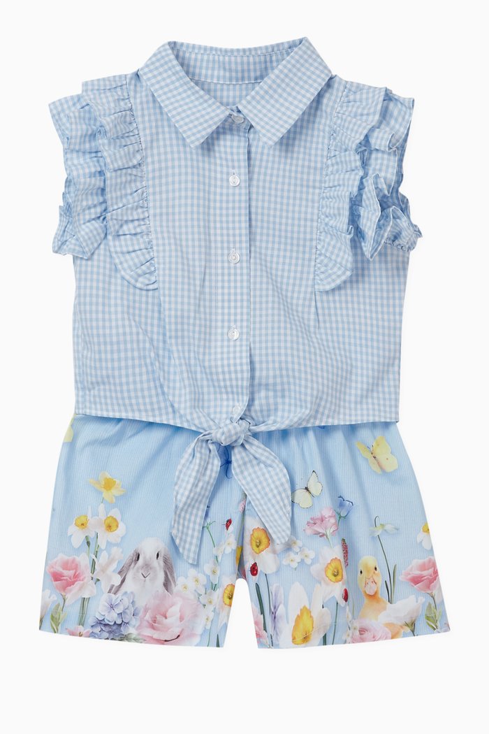 

Gingham Shirt & Floral Shorts Set, Blue