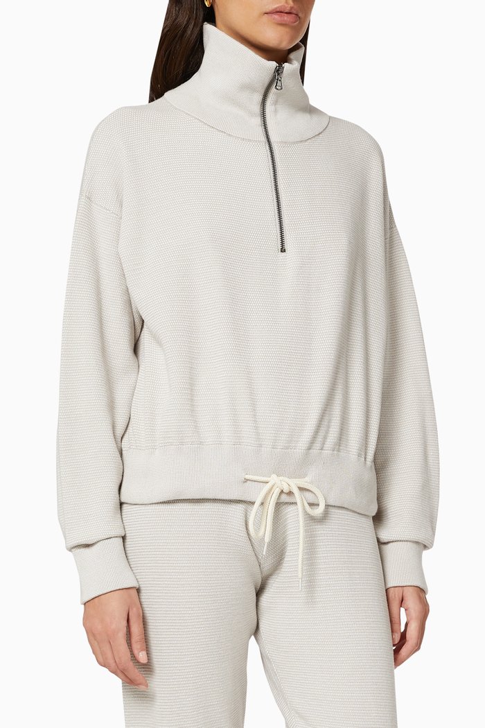 

Buckingham Cotton Knit Half Zip Top, Grey