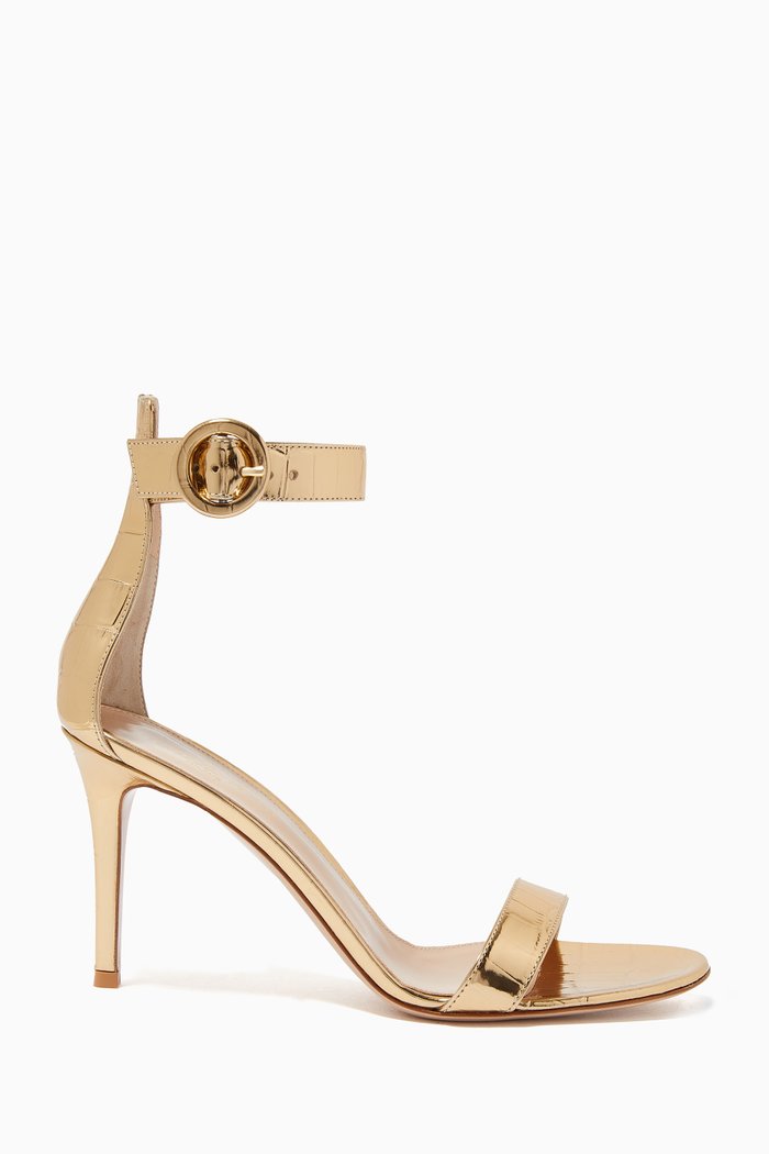 

Portofino 85 Sandals in Metallic Croc-Embossed Leather, Gold