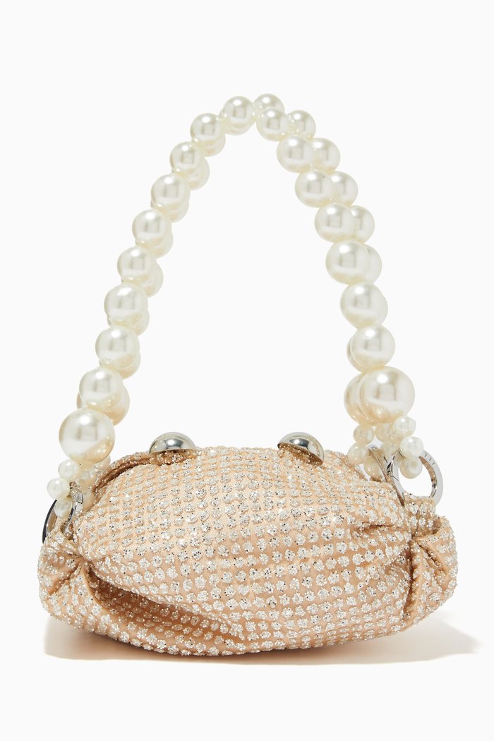 

Tiny Nino Tote Bag in Glitter Satin, Gold