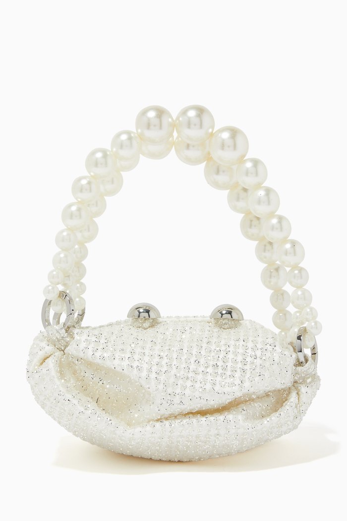 

Tiny Nino Tote Bag in Glitter Satin, White