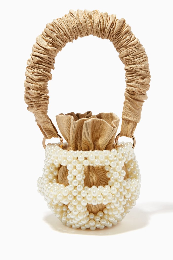 

Mei Bucket Bag in Silk and Pearls, Neutral