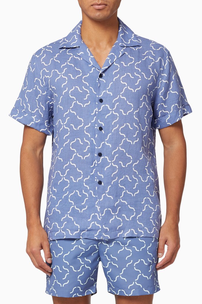 

Roberto Jacquard Tile Print Linen Shirt, Blue