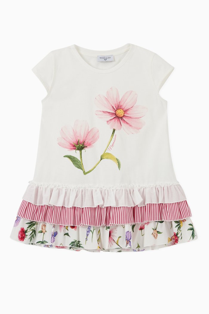 

Floral Ruffle Layered T-shirt, White