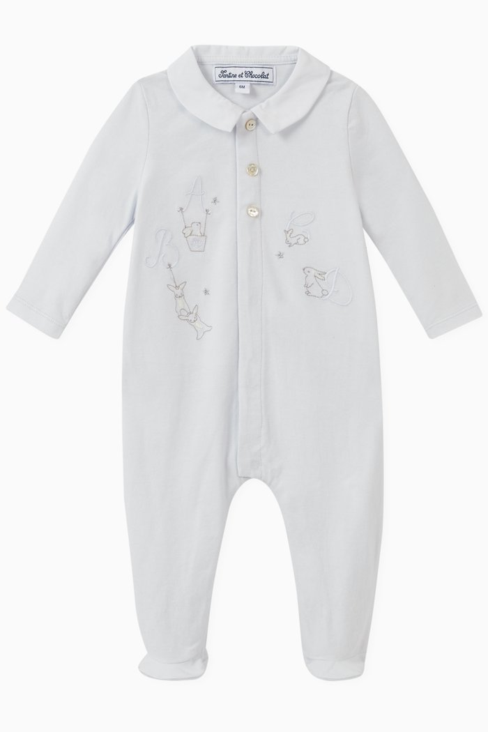 

Embroidered Bunnies Jersey Footed Sleepsuit, Blue