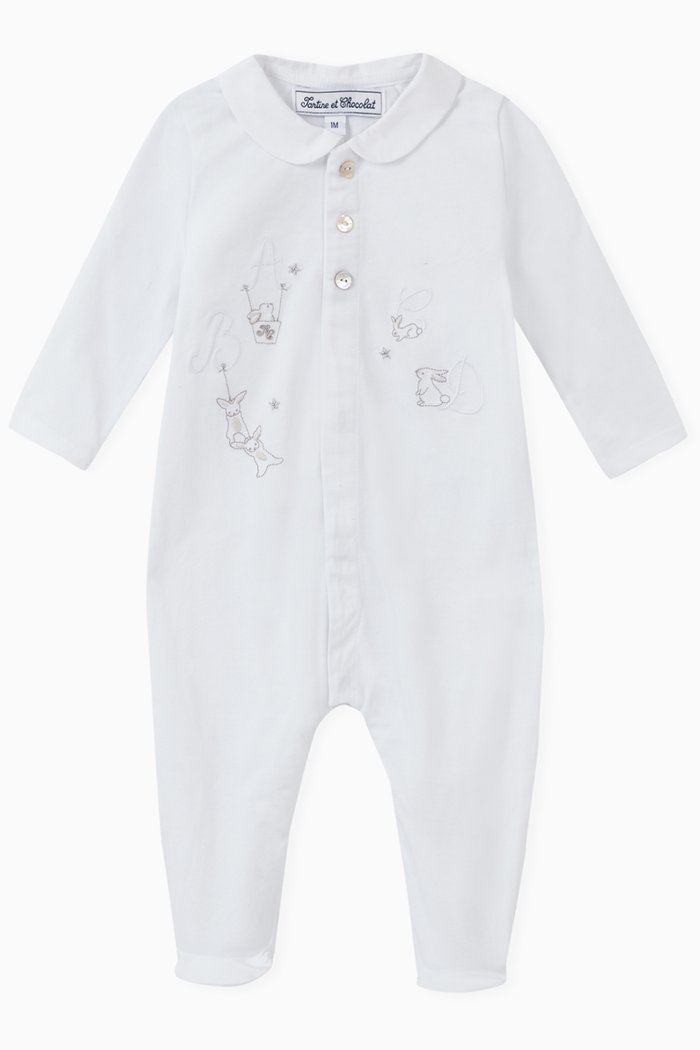 

Embroidered Bunnies Jersey Footed Sleepsuit, White