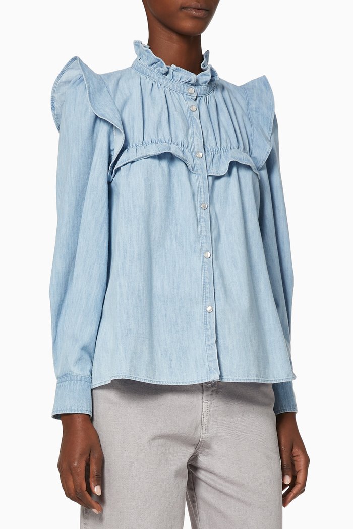

Idety Ruffled Denim Blouse, Blue