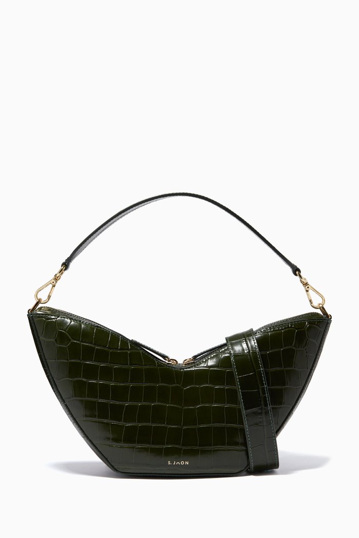 

Tulip Bag in Croco Effect Leather, Green