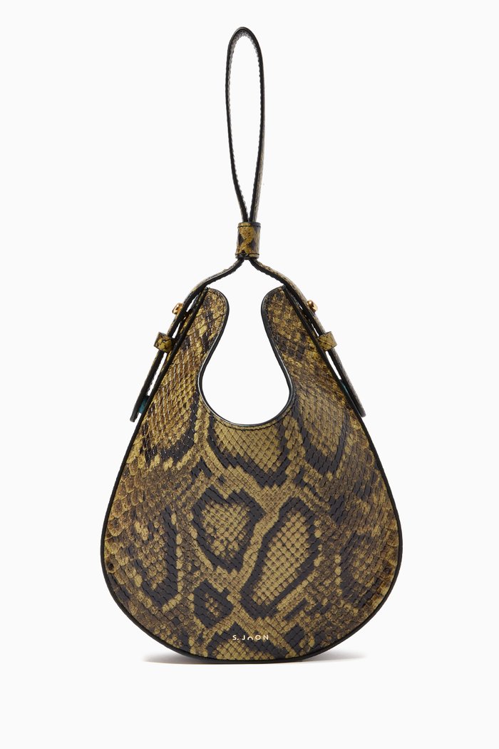 

Teardrop Bag in Python Effect Leather, Green
