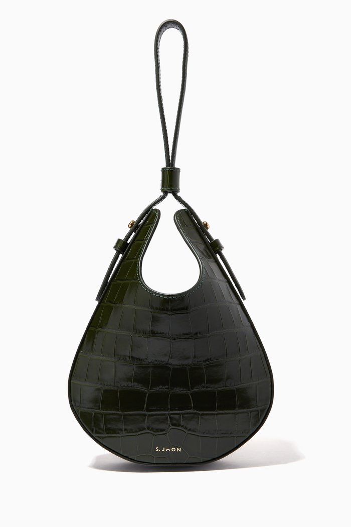 

Teardrop Bag in Crocodile-Embossed Leather, Green