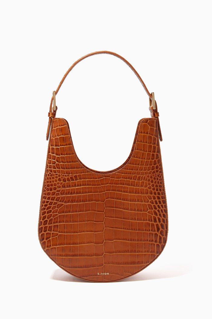 

Lunar Bag in Croco Effect Leather, Brown