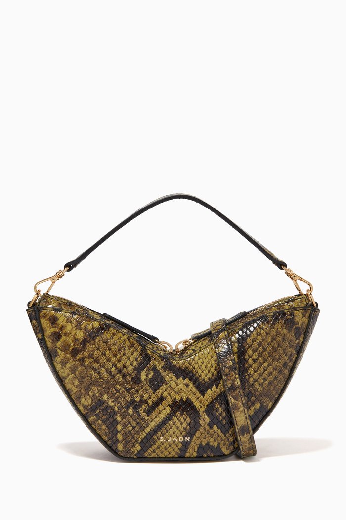 

Mini Tulip Bag in Python Effect Leather, Green