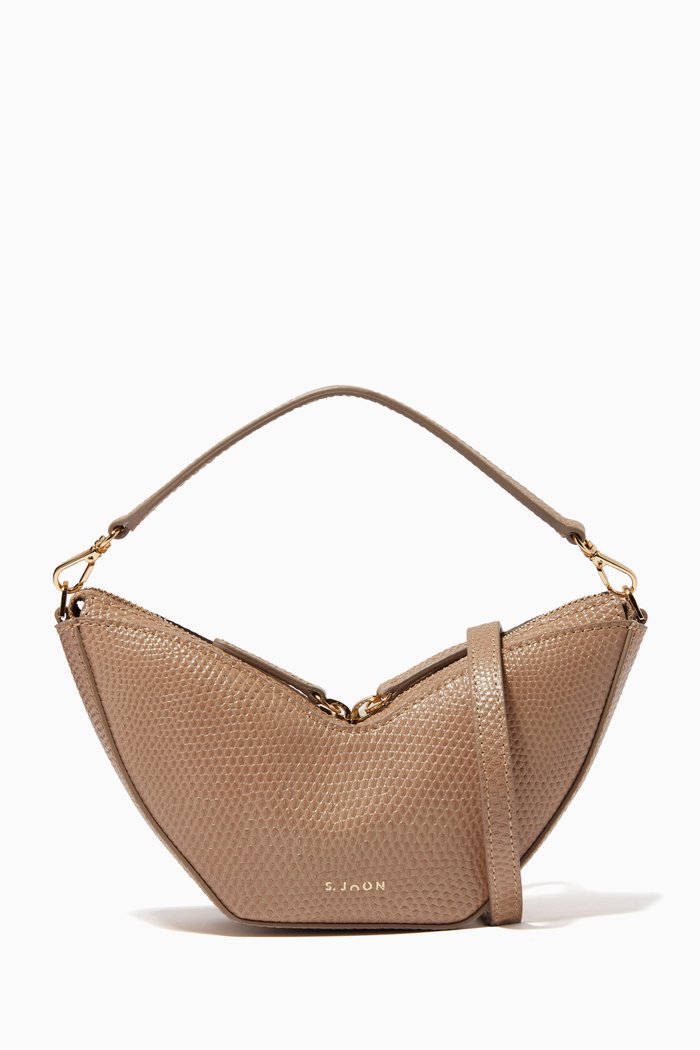 

Mini Tulip Bag in Textured Leather, Grey