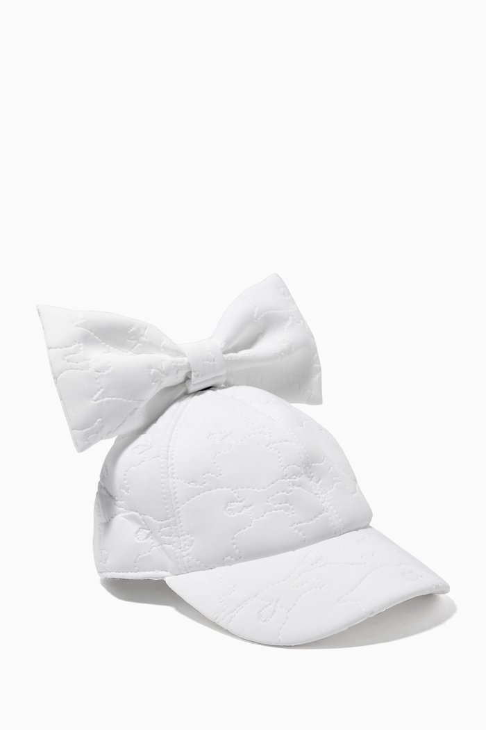 

Matelasse Bow Cap in Faux Leather, White