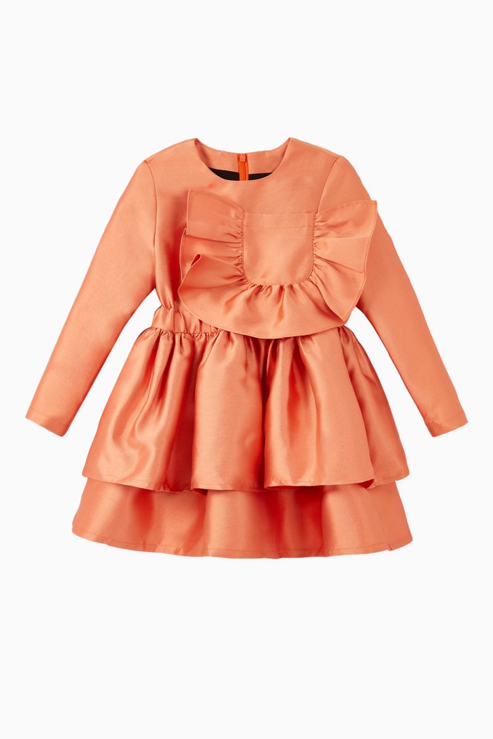 

Gloss Satin Layered Dress, Orange